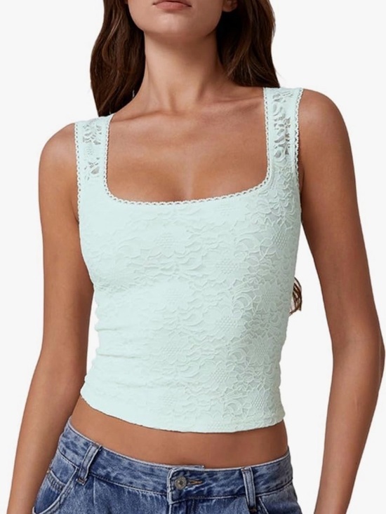 Tops - NWT 🩵 Y2K Baby Blue Lace Square-Neck Tank Top